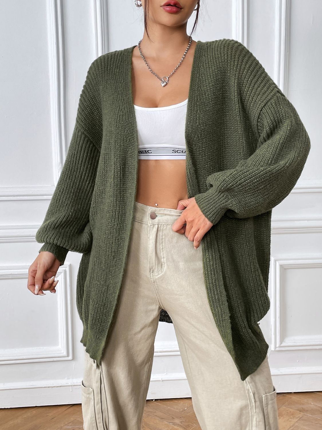 Open Front Long Sleeve Cardigan-Angel Casuals