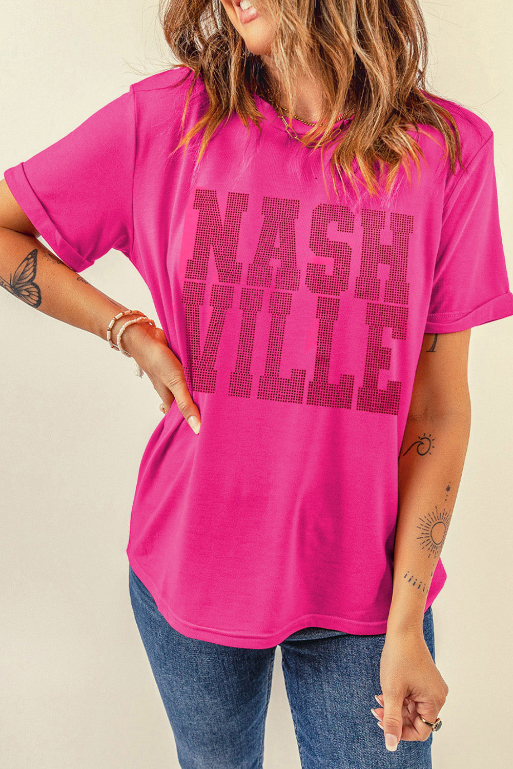 NASHVILLE Round Neck Short Sleeve T-Shirt-Angel Casuals