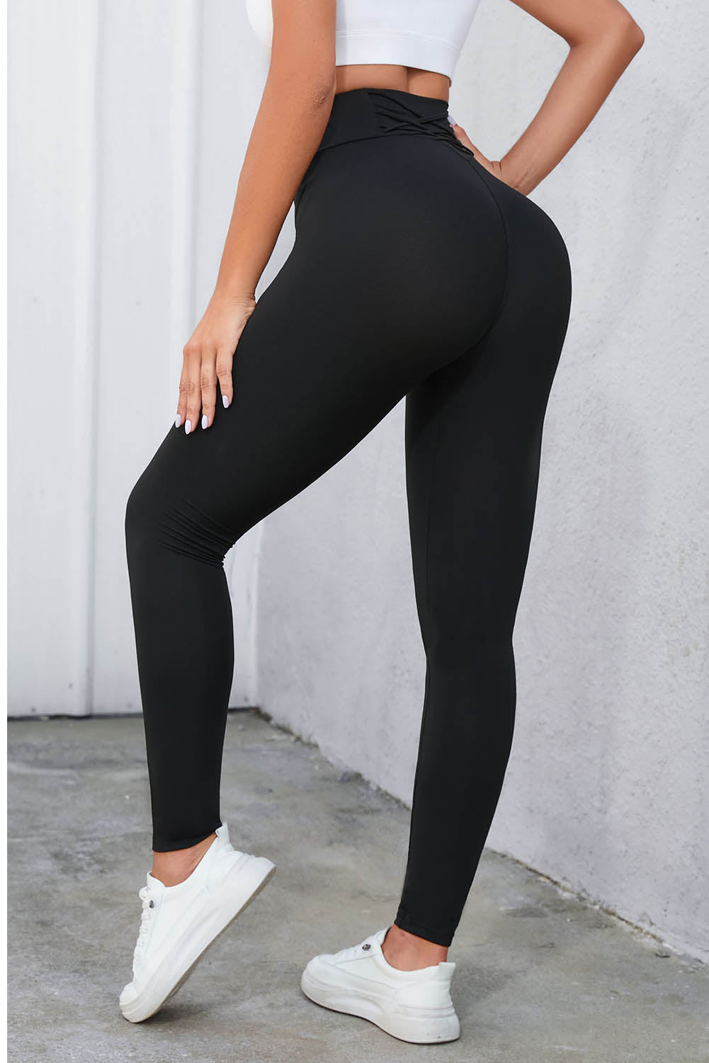 Crisscross Detail Wide Waistband Leggings-Angel Casuals