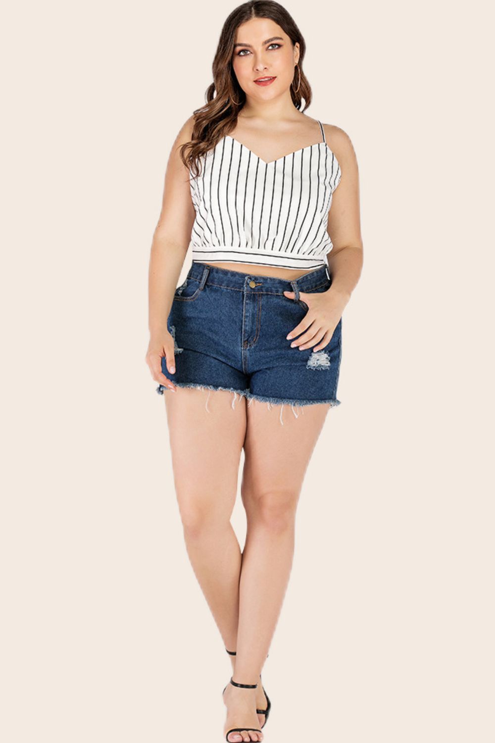 Plus Size Striped Tie-Back Cropped Cami-Angel Casuals