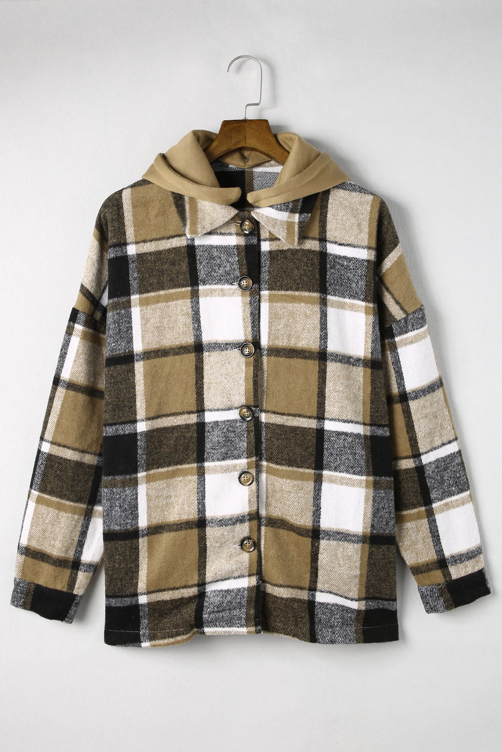 Plaid Button Up Hooded Shacket-Angel Casuals