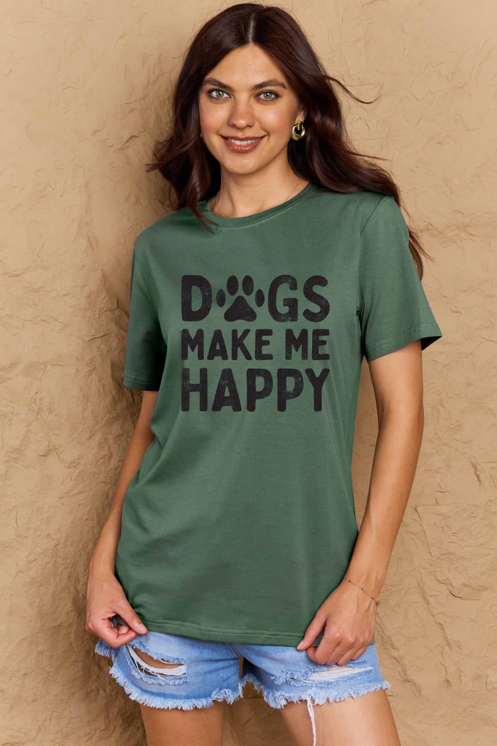 Simply Love Full Size DOGS MAKE ME HAPPY Graphic Cotton T-Shirt-Angel Casuals