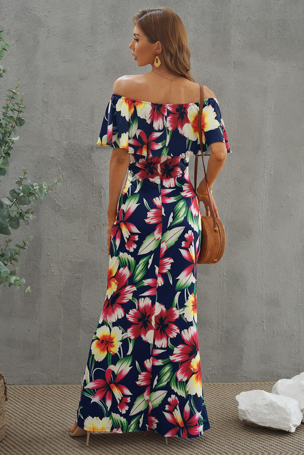 Floral Layered Off-Shoulder Maxi Dress-Angel Casuals