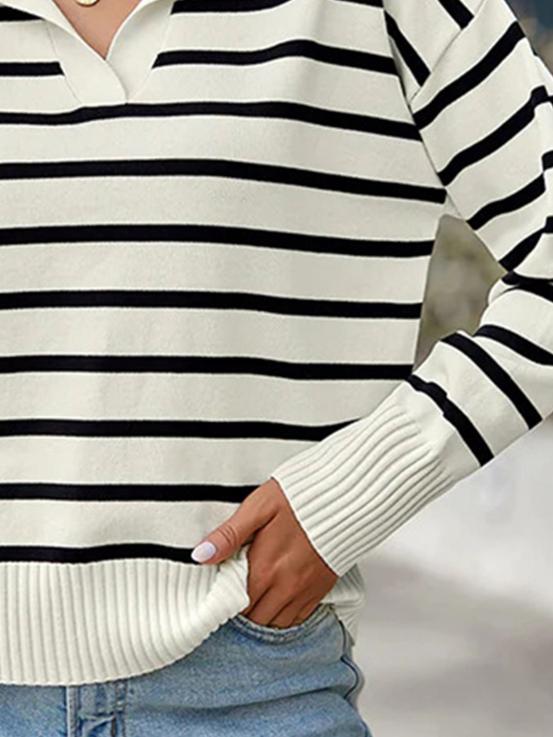 Striped Collared Neck Knit Top-Angel Casuals