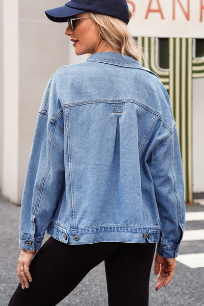 Pocketed Button Up Denim Jacket-Angel Casuals