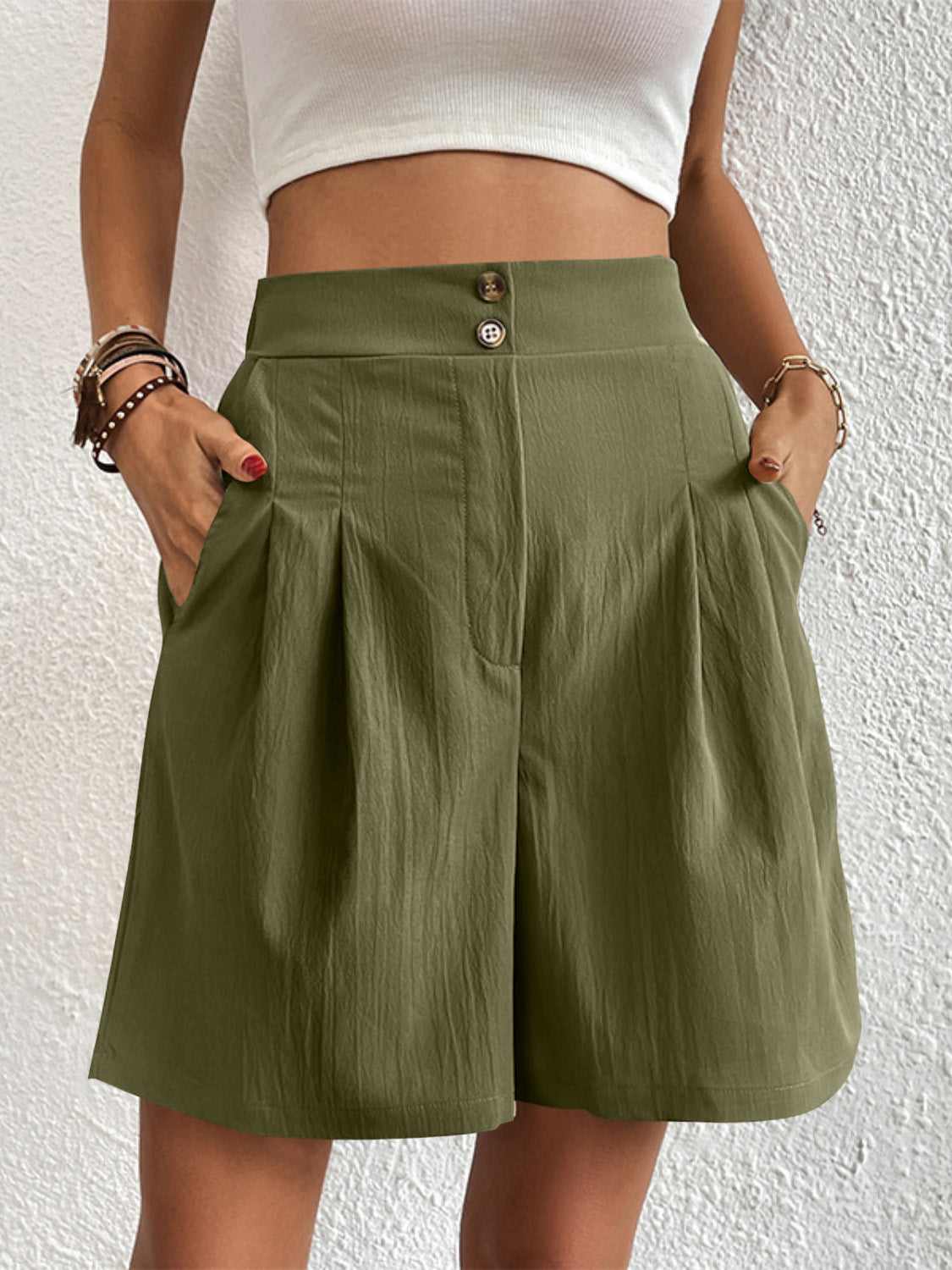 High Waist Shorts with Pockets-Angel Casuals