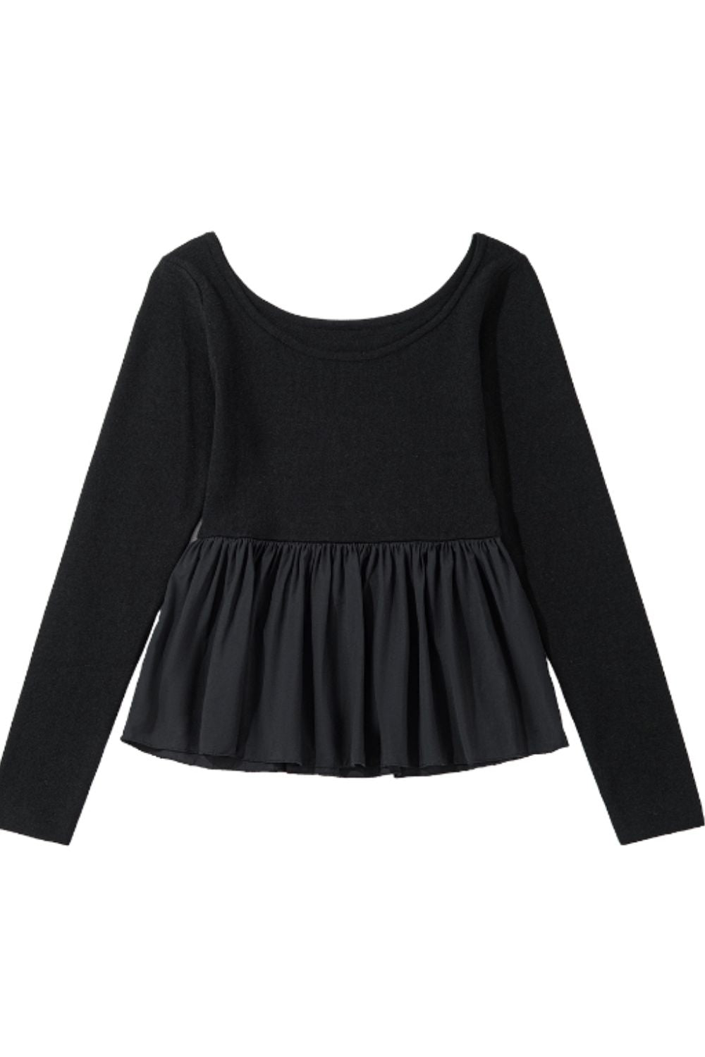 Peplum Scoop Neck Long Sleeve T-Shirt-Angel Casuals