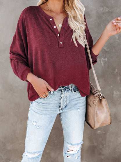 Buttoned Drop Shoulder Top-Angel Casuals