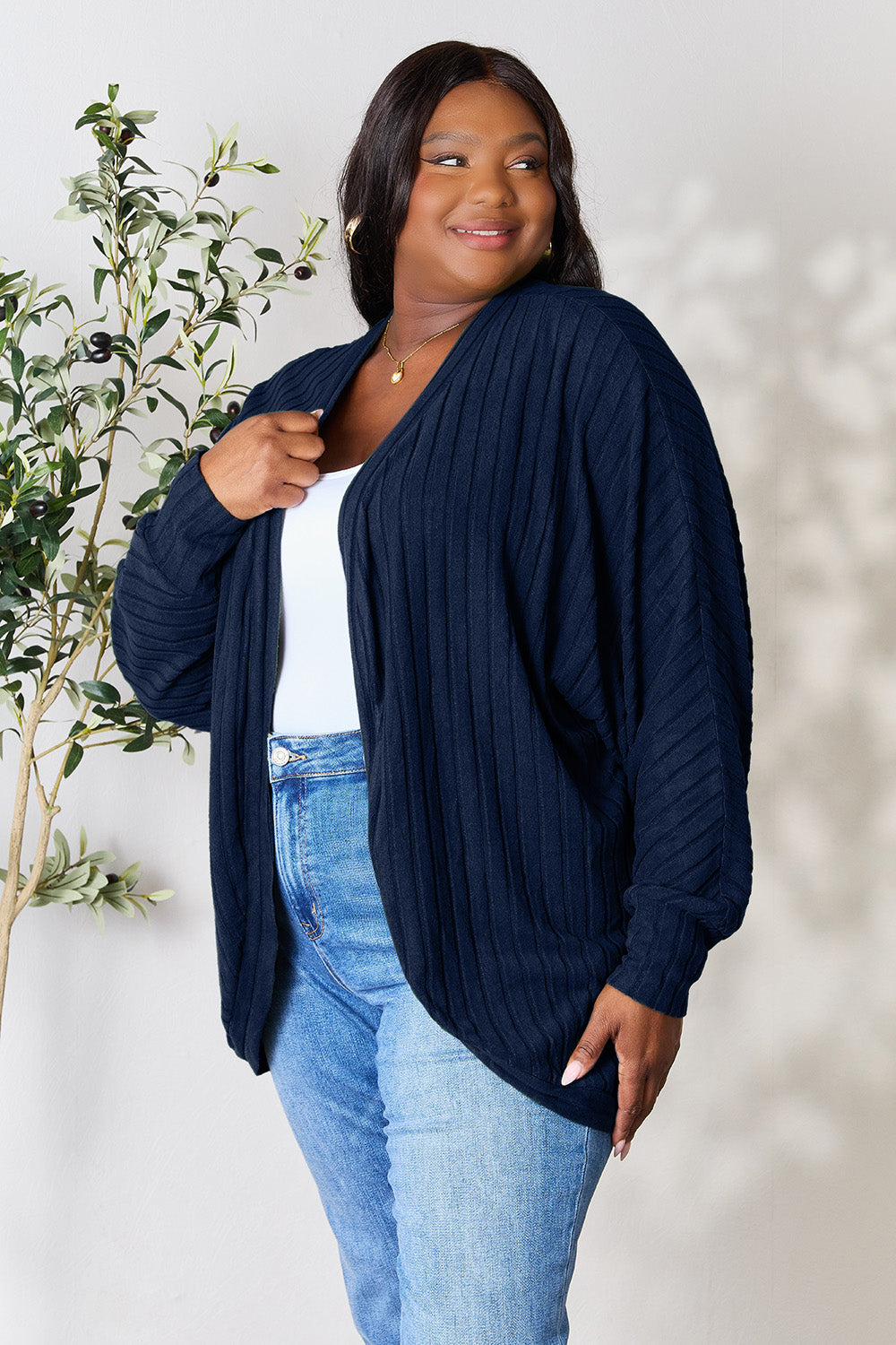 Basic Bae Full Size Ribbed Cocoon Cardigan-Angel Casuals