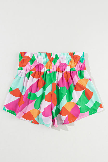 Smocked Contrast Print High Waist Skort-Angel Casuals