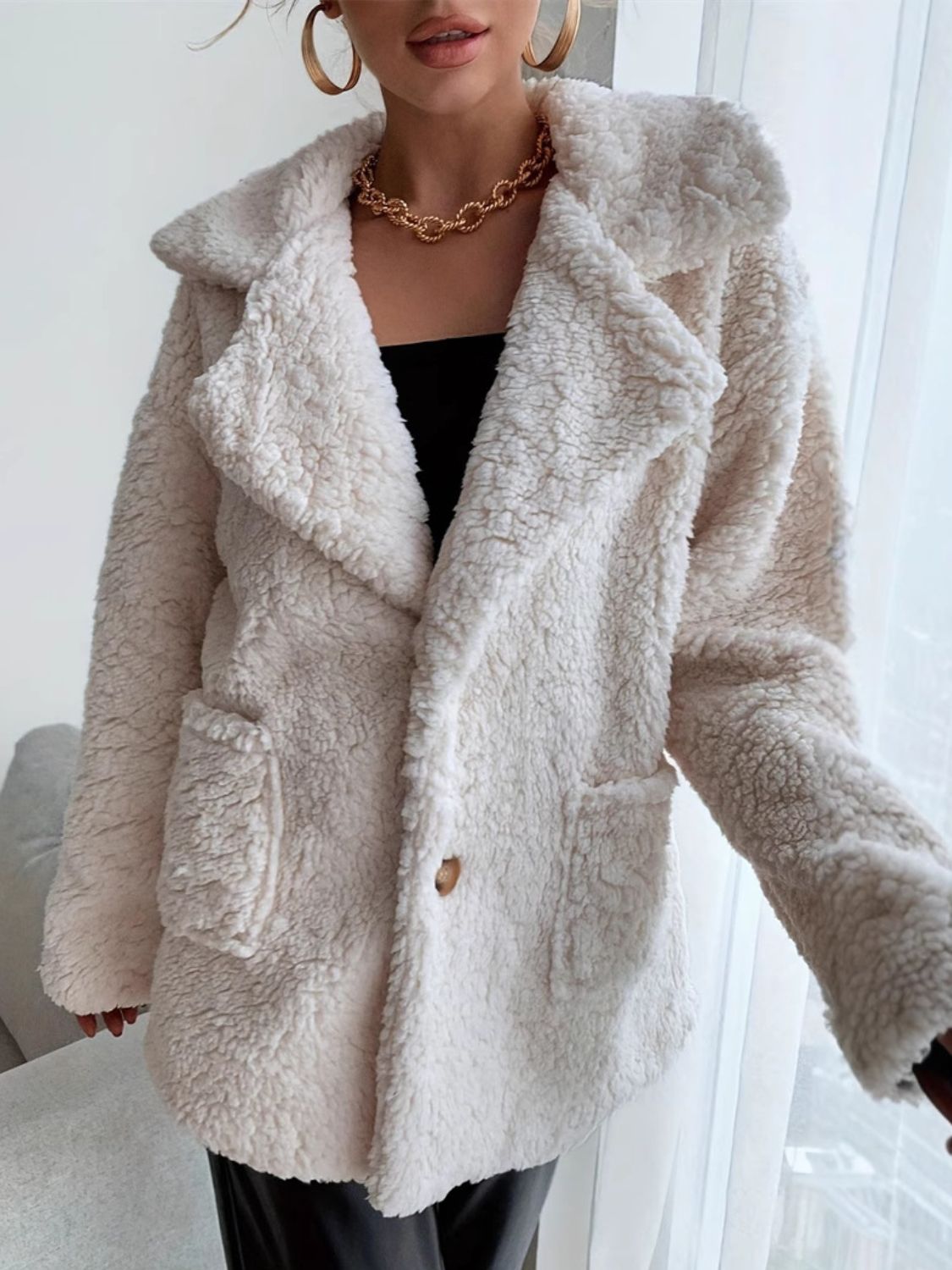 Fuzzy Open Front Long Sleeve Coat-Angel Casuals