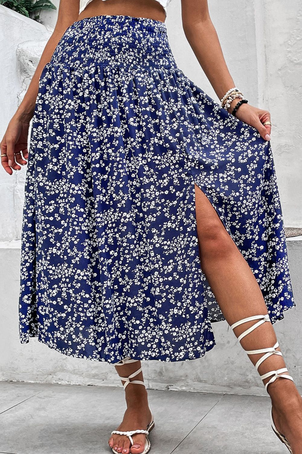 Ditsy Floral Slit High Waist Skirt-Angel Casuals