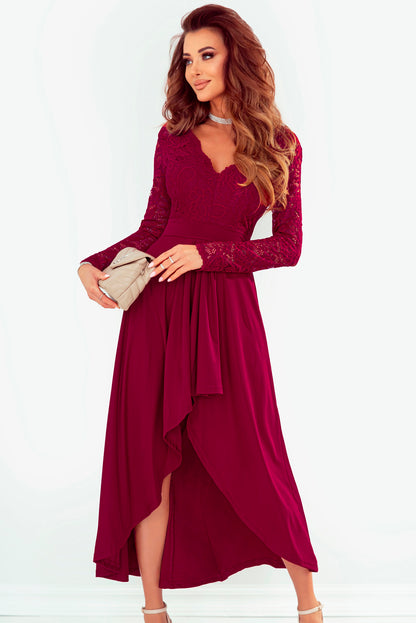 Lace High-Low V-Neck Dress-Angel Casuals