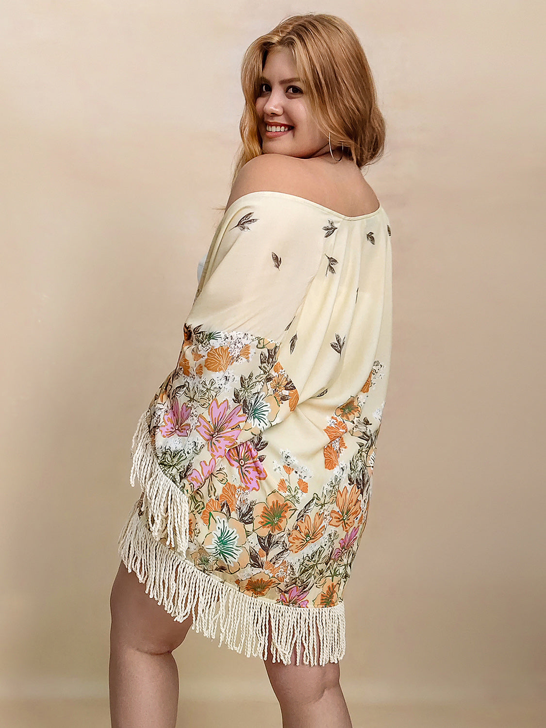 Plus Size Fringe Printed Open Front Cardigan-Angel Casuals