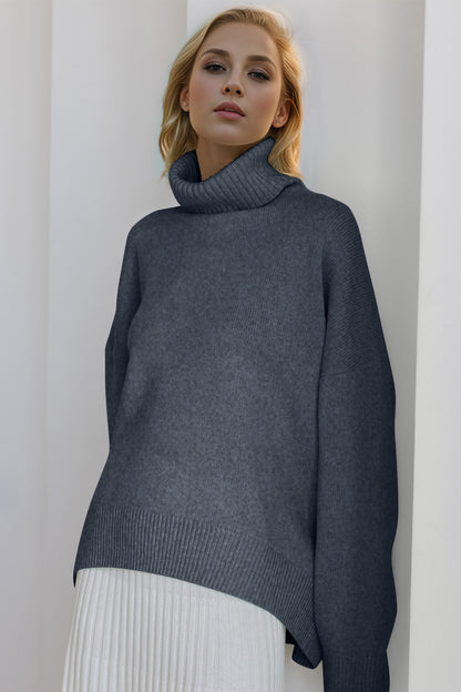 Basic Bae Turtleneck Dropped Shoulder Long Sleeve Sweater-Angel Casuals