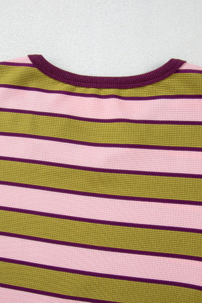 Striped Notched Long Sleeve T-Shirt-Angel Casuals