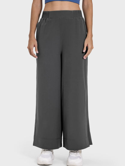 Slit Wide Leg Active Pants-Angel Casuals