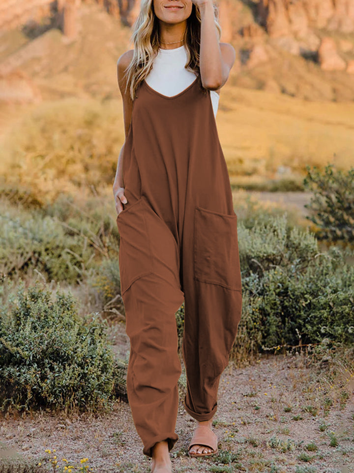 Double Take Full Size Sleeveless V-Neck Pocketed Jumpsuit-Angel Casuals