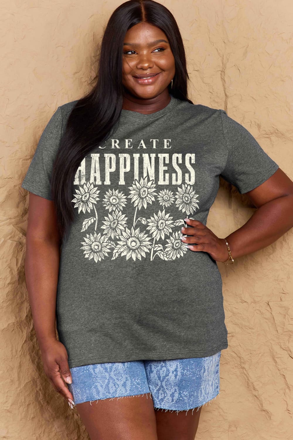 Simply Love Full Size CREATE HAPPINESS Graphic Cotton T-Shirt-Angel Casuals