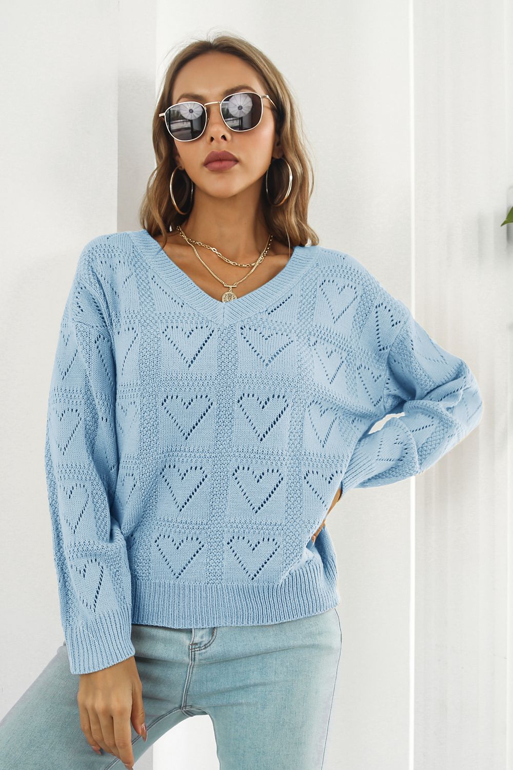 V-Neck Drop Shoulder Sweater-Angel Casuals