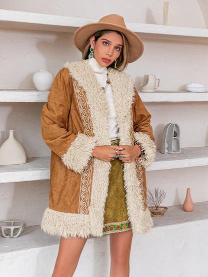 Fuzzy Open Front Long Sleeve Outerwear-Angel Casuals
