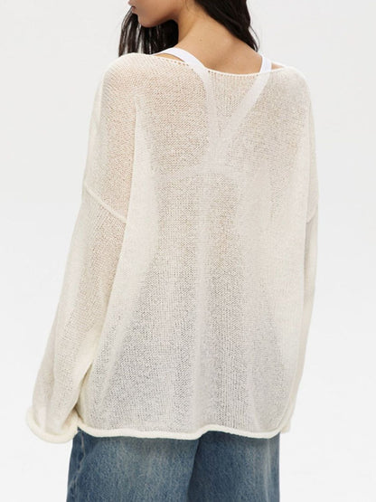 Boat Neck Long Sleeve Knit Cover Up-Angel Casuals