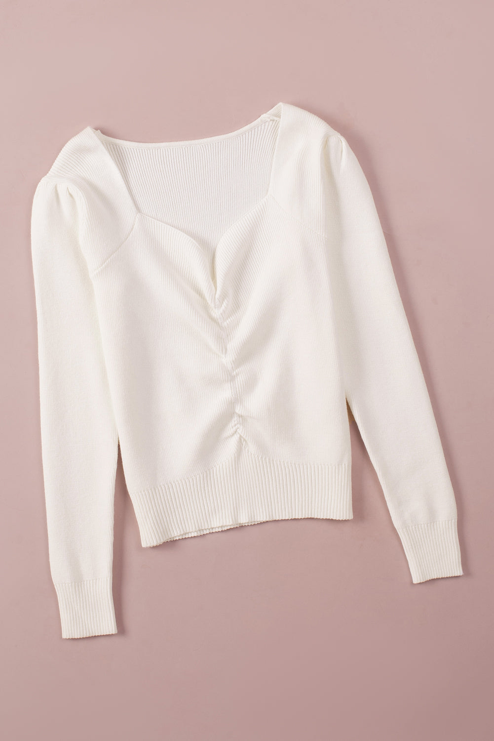 Ruched Sweetheart Neck Long Sleeve Sweater-Angel Casuals