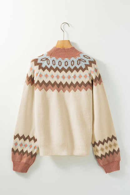 Geometric Mock Neck Long Sleeve Sweater-Angel Casuals