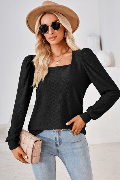 Square Neck Puff Sleeve T-Shirt-Angel Casuals