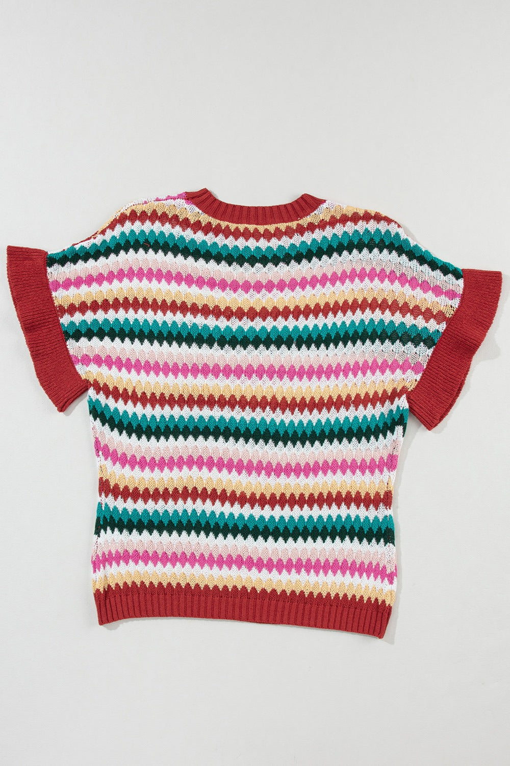 Striped Round Neck Short Sleeve Sweater-Angel Casuals