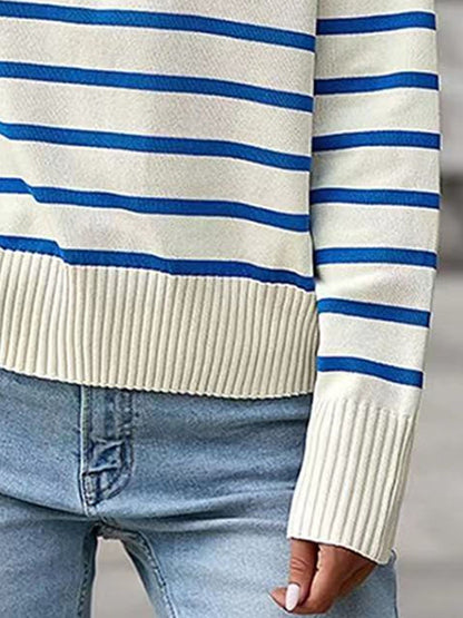 Striped Collared Neck Knit Top-Angel Casuals