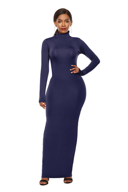 Mock Neck Long Sleeve Maxi Slim Dress-Angel Casuals