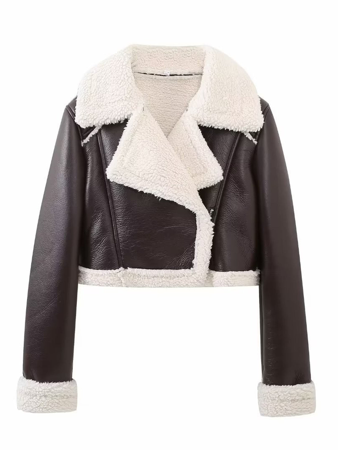 Collared Neck Long Sleeve Plush Cropped Jacket-Angel Casuals