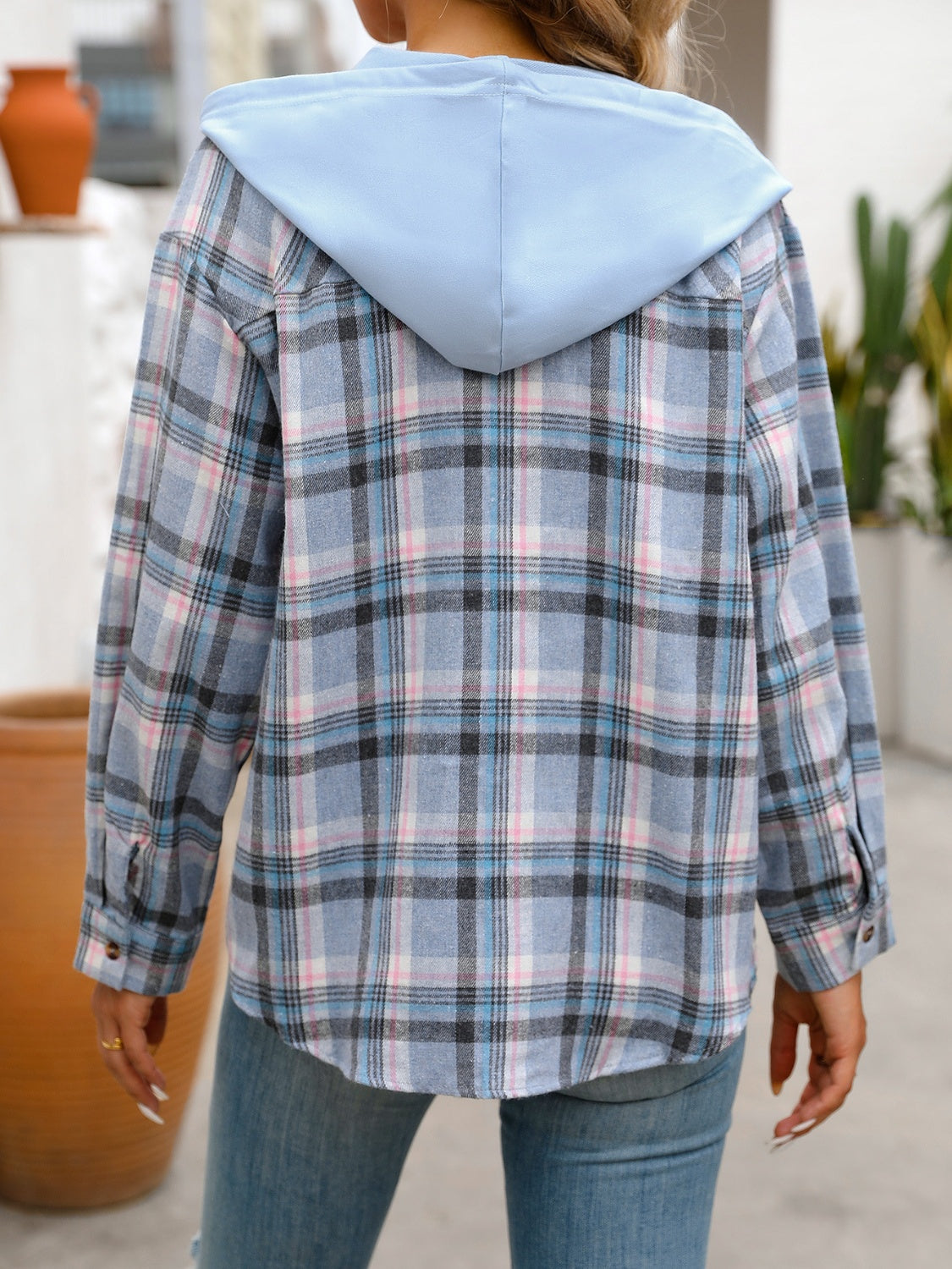 Plaid Long Sleeve Hooded Jacket-Angel Casuals