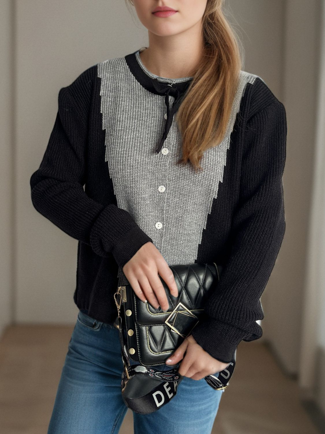 Contrast Button Down Long Sleeve Cardigan-Angel Casuals