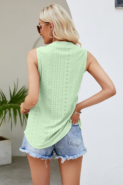 Notched Neck Curved Hem Eyelet Tank-Angel Casuals