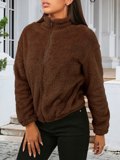 Zip Up Turtleneck Long Sleeve Jacket-Angel Casuals