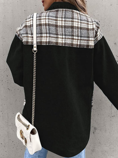 Plaid Button Up Dropped Shoulder Jacket-Angel Casuals