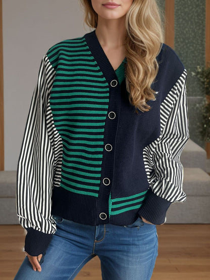 Striped Button Down Long Sleeve Cardigan-Angel Casuals