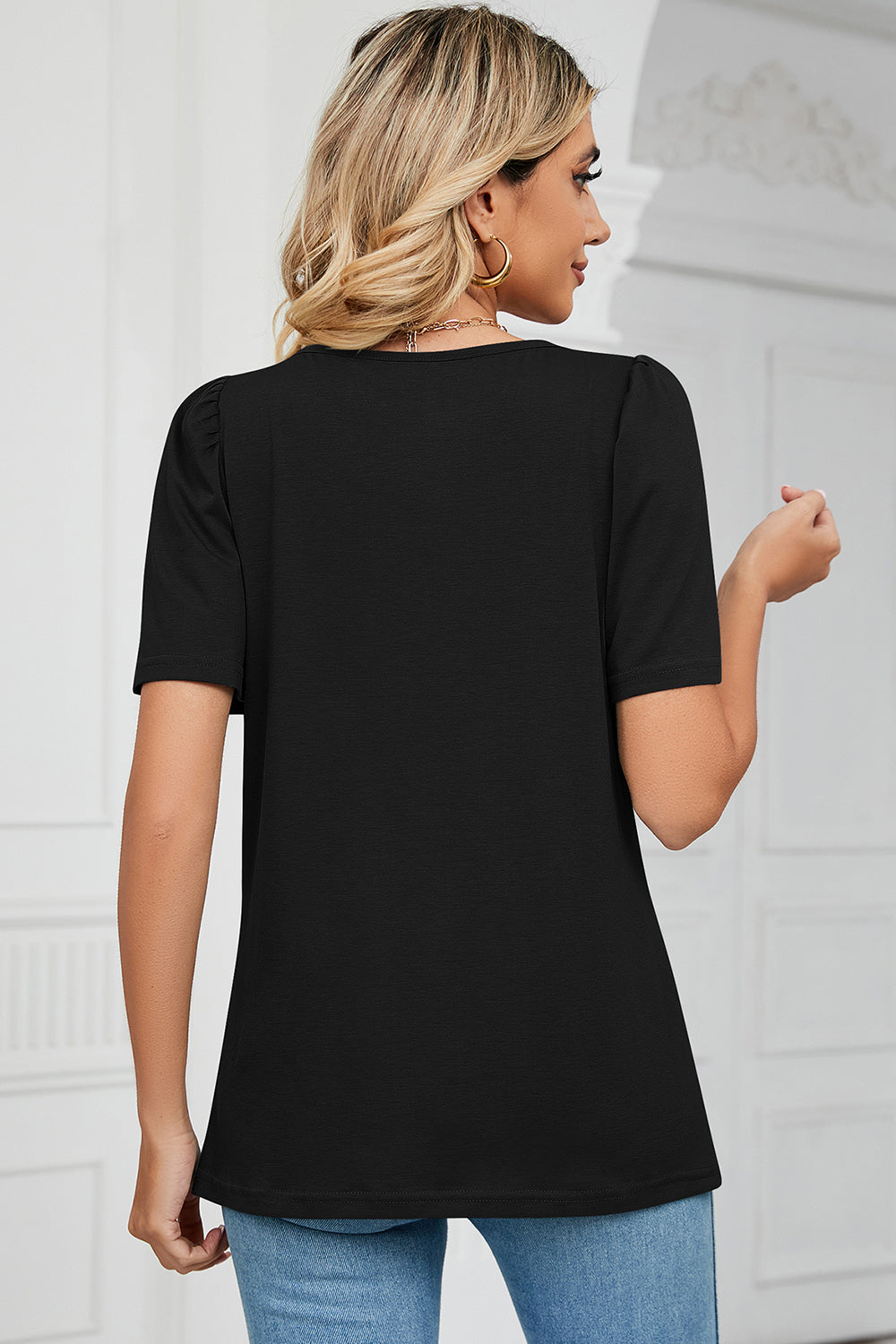 Square Neck Short Sleeve T-Shirt-Angel Casuals