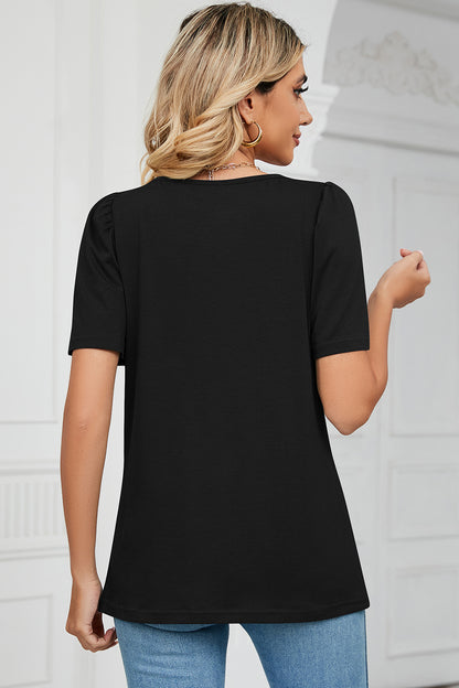 Square Neck Short Sleeve T-Shirt-Angel Casuals
