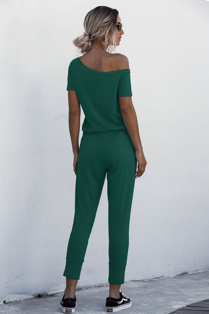 Asymmetrical Neck Tied Jumpsuit with Pockets-Angel Casuals