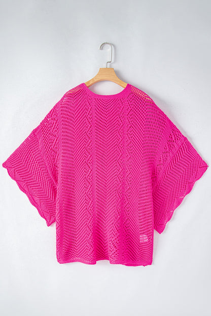 Openwork Round Neck Half Sleeve Knit Top-Angel Casuals