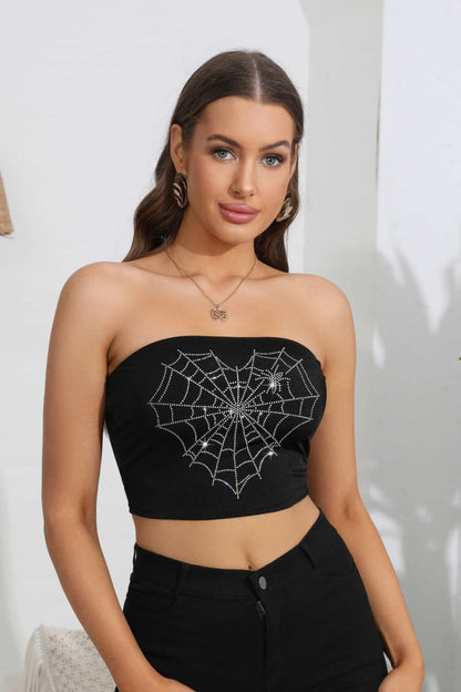 Heart Spider Web Graphic Tube Top-Angel Casuals