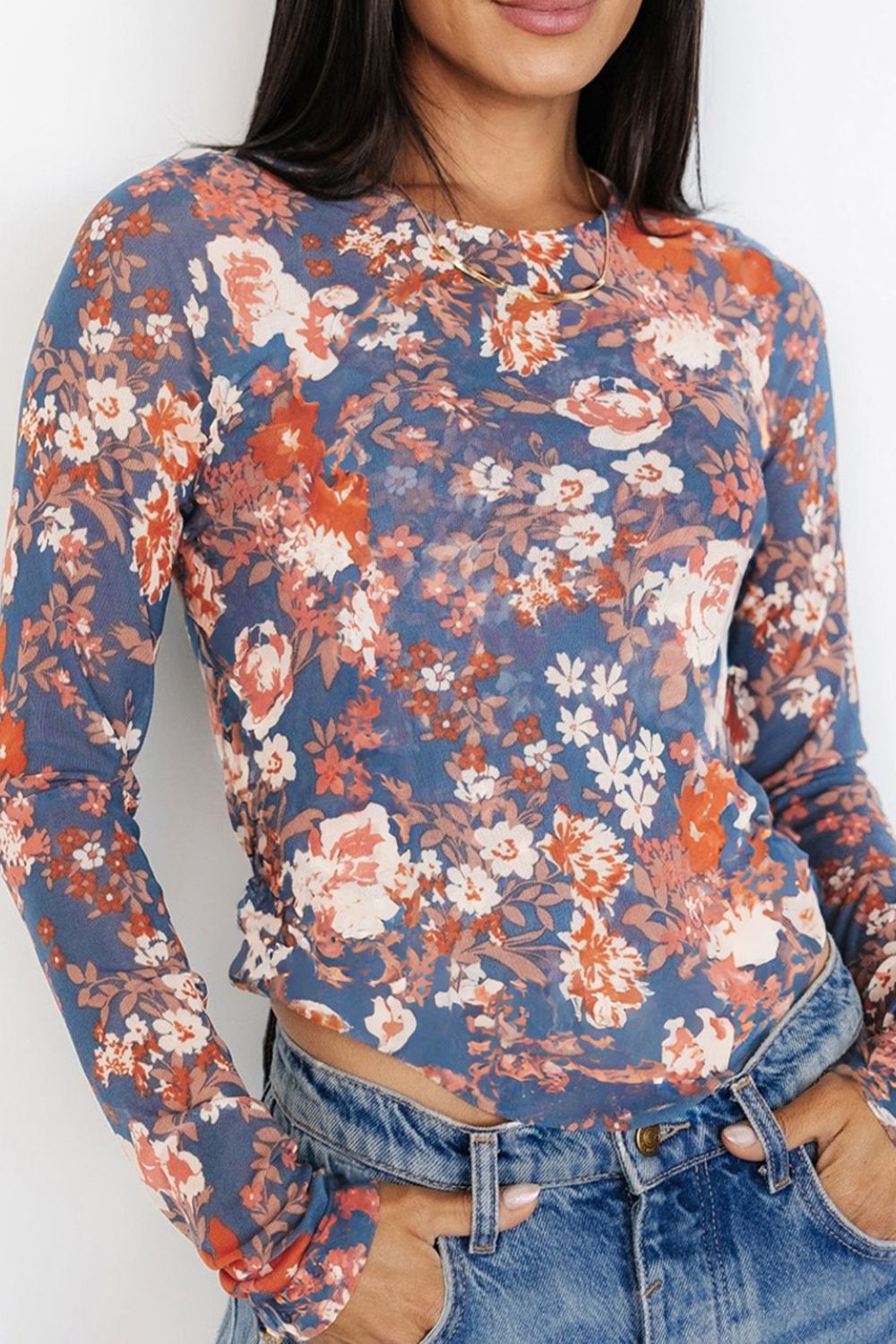 Floral Round Neck Long Sleeve T-Shirt-Angel Casuals