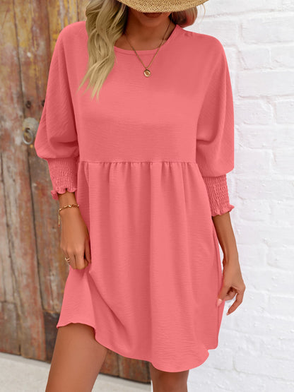 Round Neck Lantern Sleeve Mini Dress-Angel Casuals