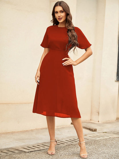 Round Neck Short Sleeve Midi Dress-Angel Casuals