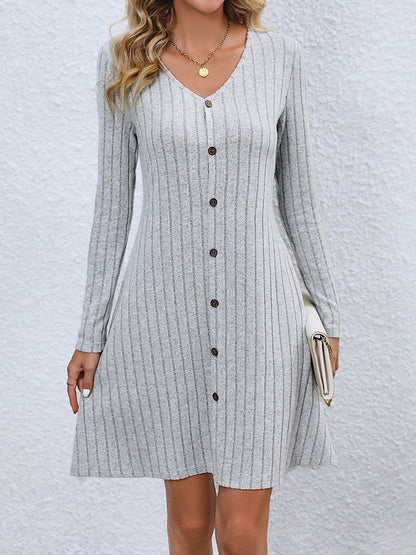 V-Neck Long Sleeve Mini Dress-Angel Casuals