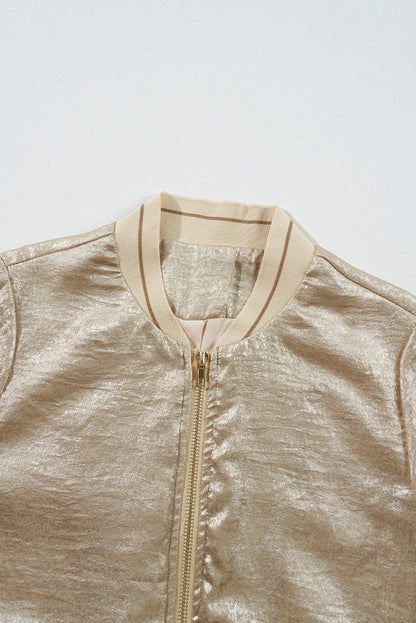 Baseball Collar Zip Up Long Sleeve Jacket-Angel Casuals