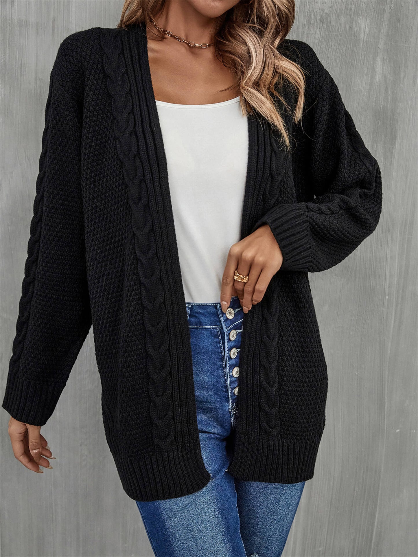 Warm Fall Mixed Knit Open Front Longline Cardigan-Angel Casuals